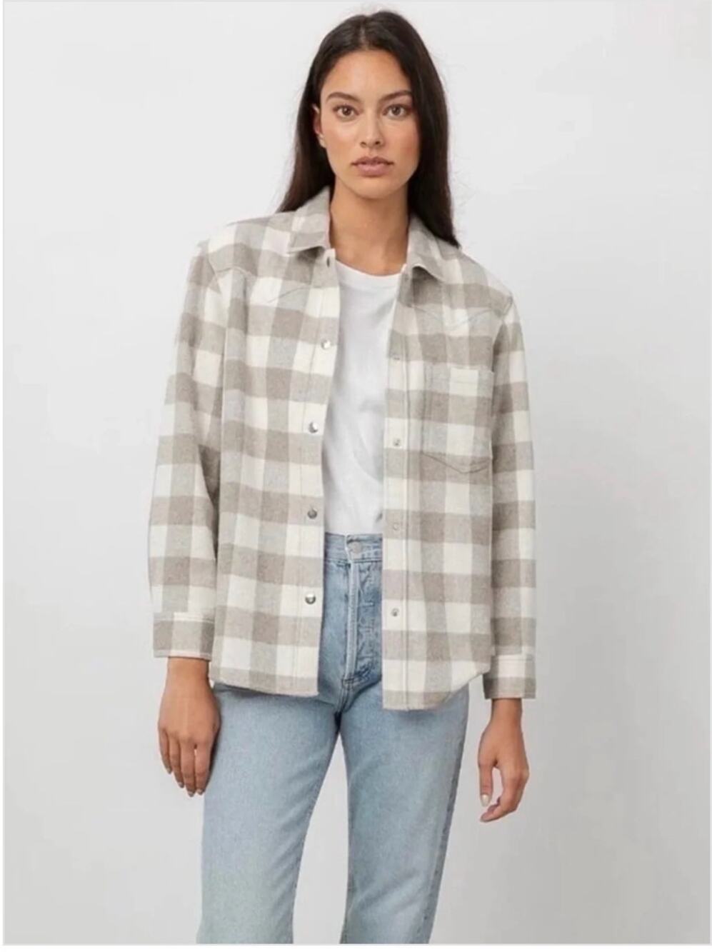 Rails Tripp Plaid Shirt Jacket Shacket in Ivory Rain XS